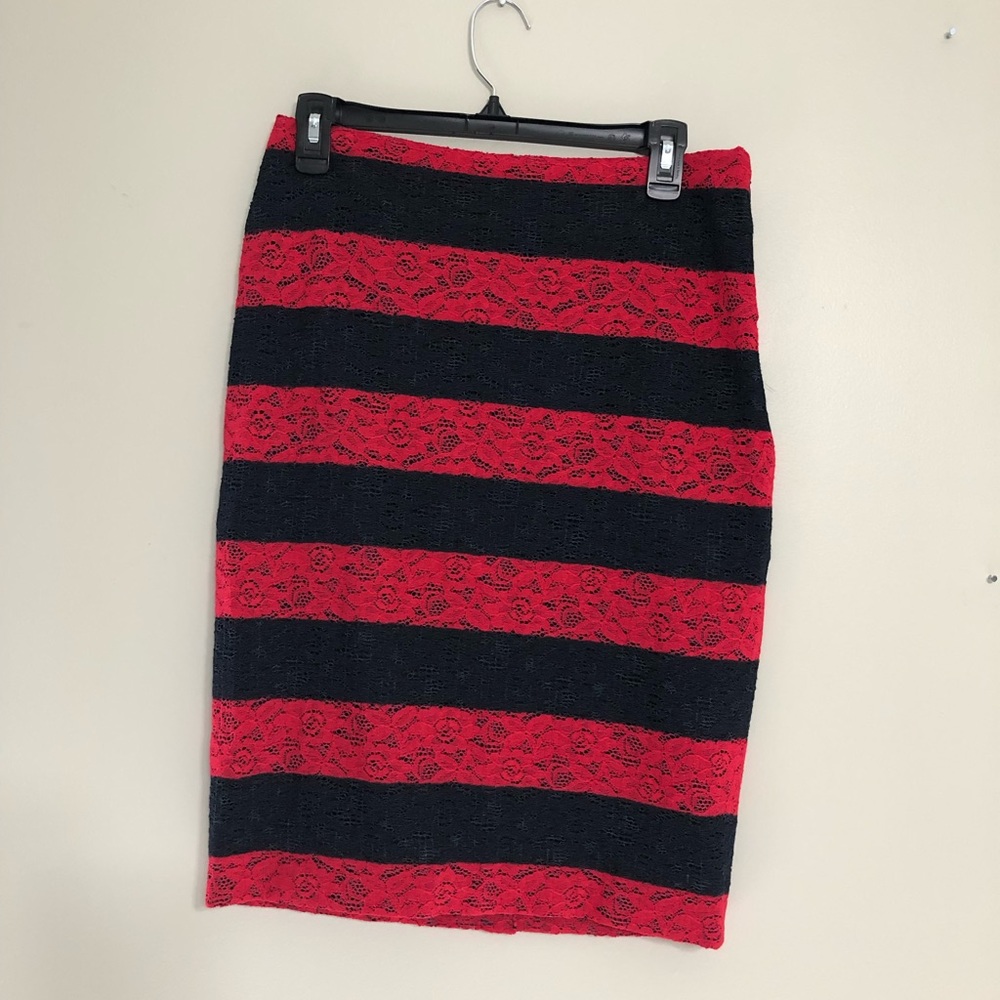Blue and Red lace pencil skirt